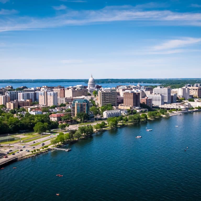 an areal view of Madison, WI