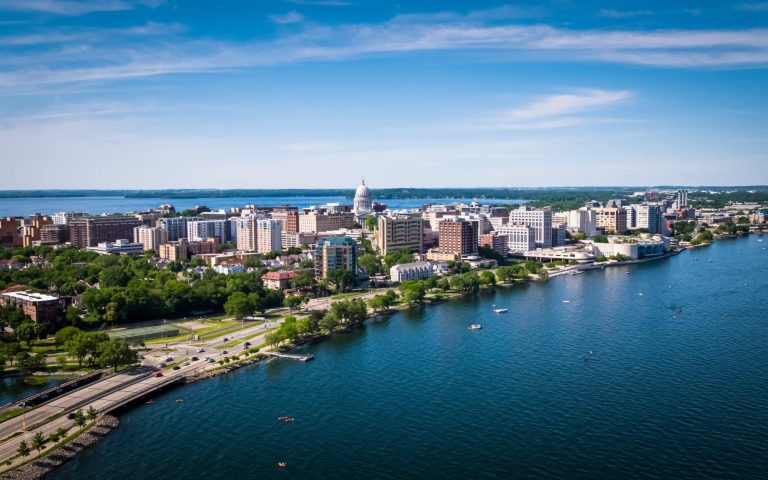 an areal view of Madison, WI
