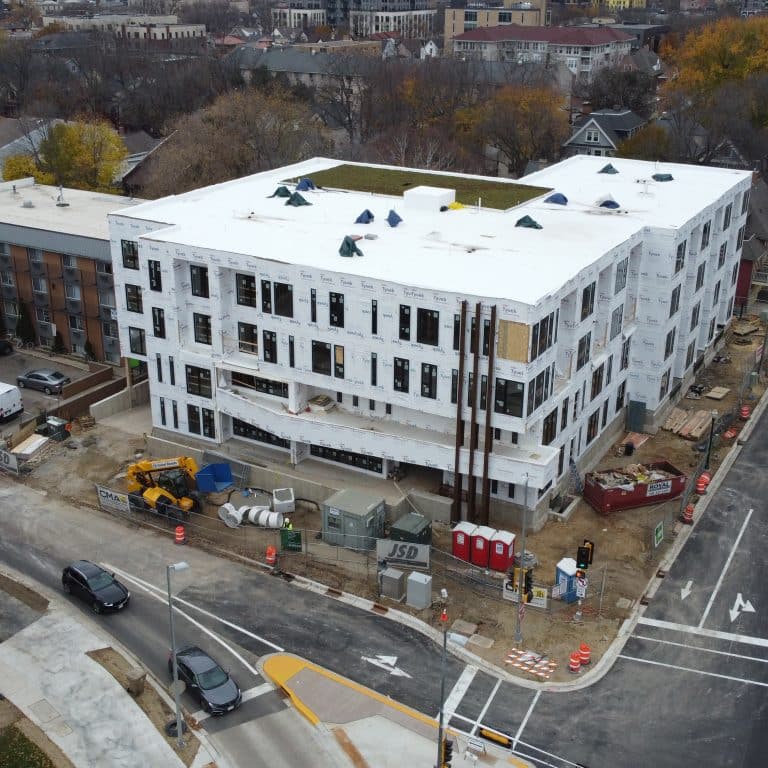 Areal construction view - The Flats at 402